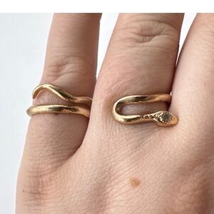 Kendra Scott Gold Tone Snake Two Finger Ring Rhinestone Eye Textured Serpent